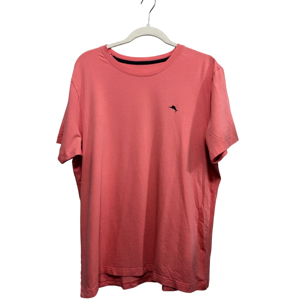 Tommy Bahama Mens Coral Pink Cotton Stretch Crewneck T-Shirt Marlin Logo‎ Large